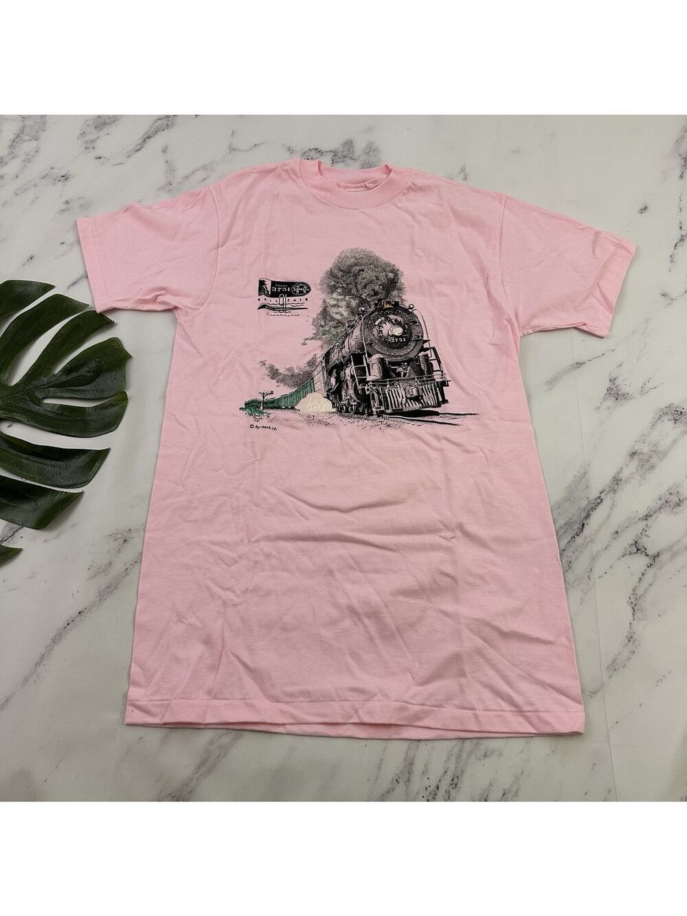 Rail Fair Sacramento Mens Vintage 90s Graphic Tee Size M Pink Train Engine 3751
